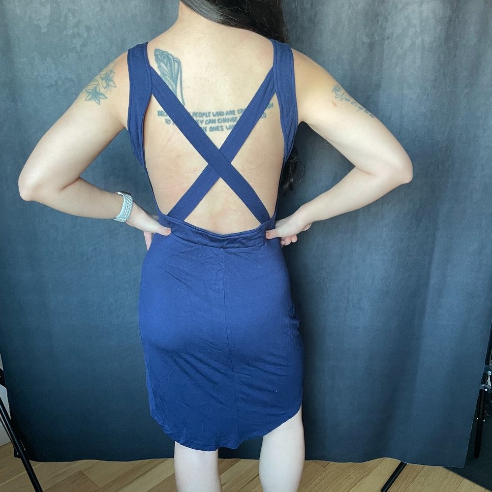 Sexy Blue Drape Dress with Back Cutouts